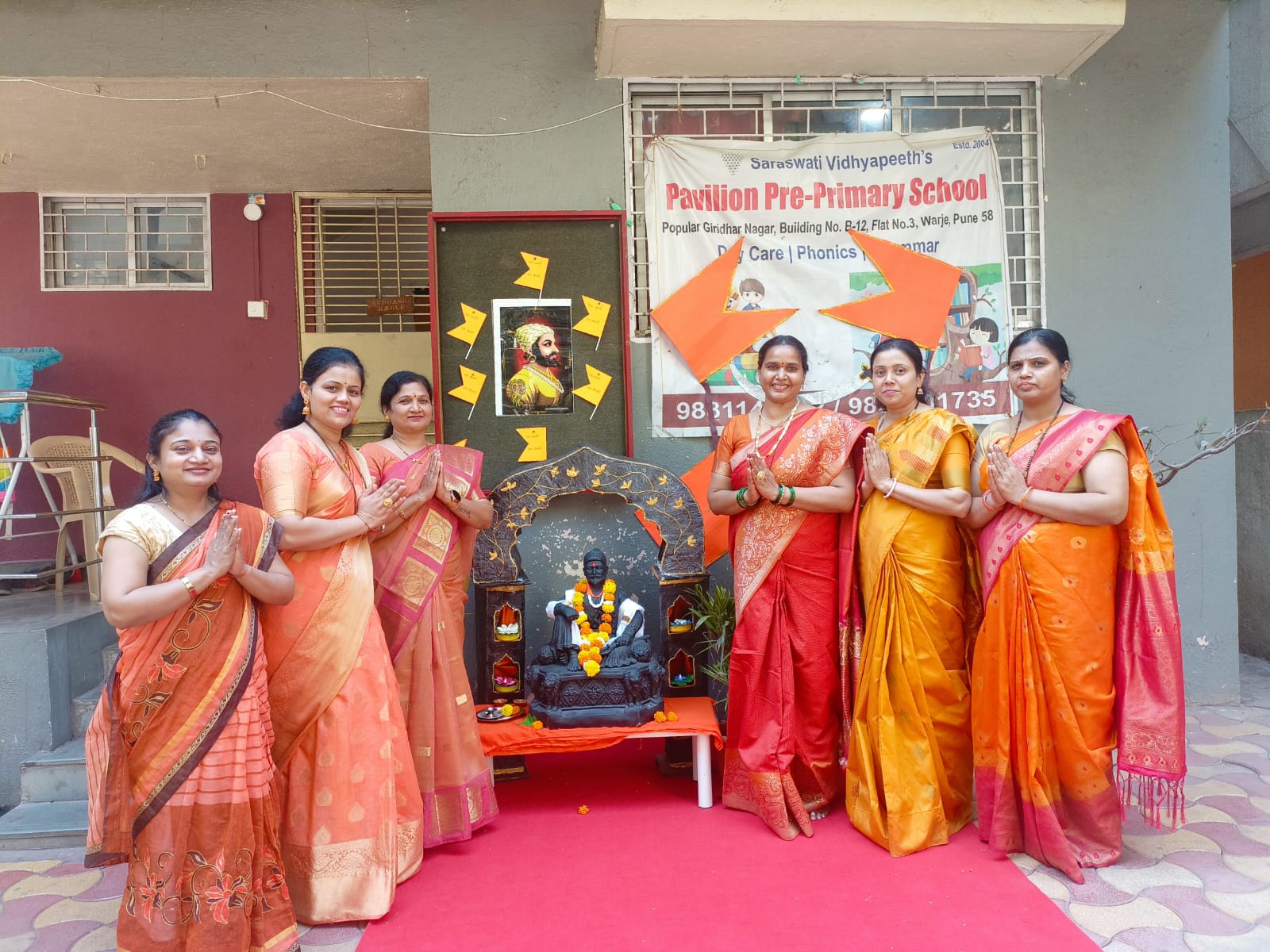 Staff members celebrating Shiv Jayanti at Pavilion Pre-Primary School